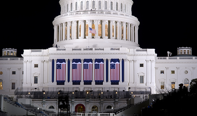 A photogrpah of Capitol Hill getting ready for a presidential inauguration